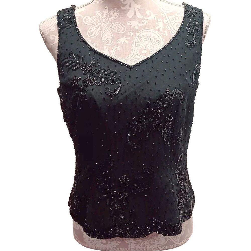 Jkara New York Black Embellished beaded top Size medium